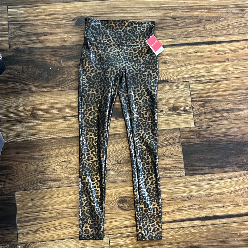 SPANX Faux Leather Leopard-Print Leggings Brown and Black